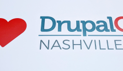 DrupalCon Nashville sign with the words "I Love DrupalCon Nashville 2018"; the word love is replaced with the shape of a heart.