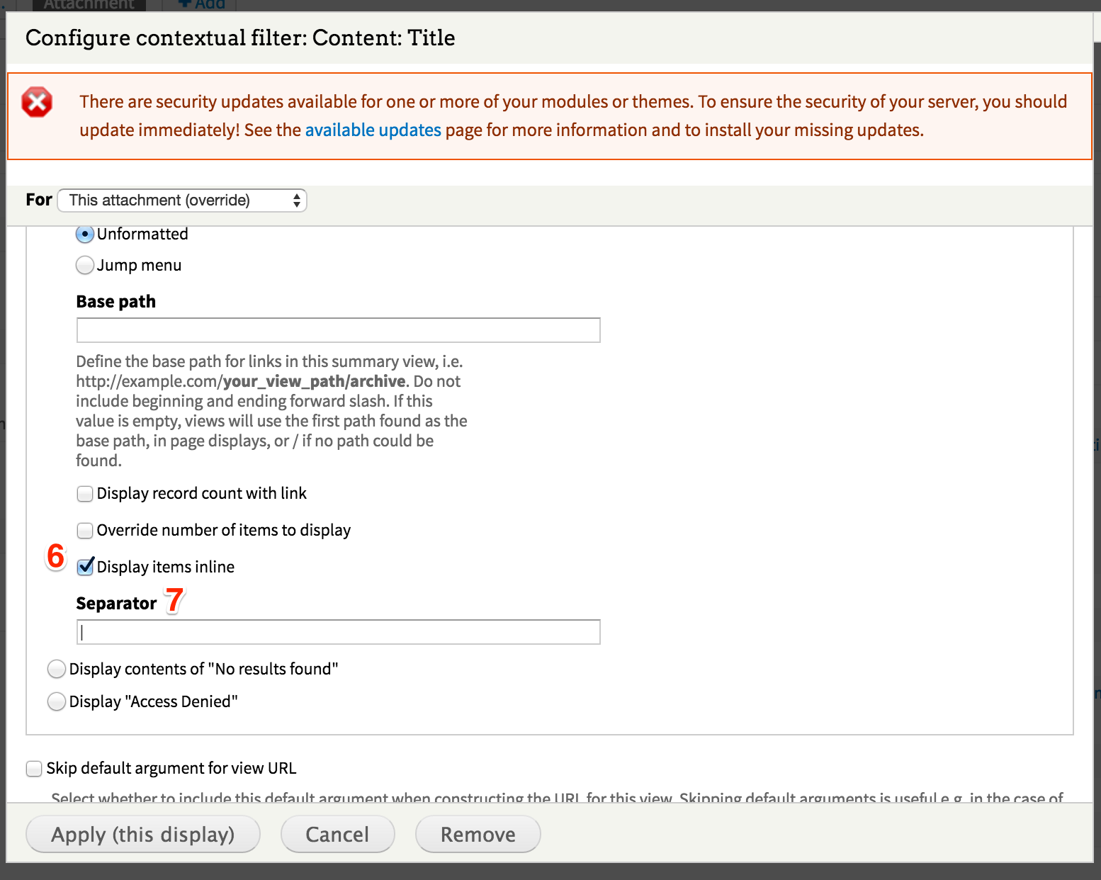 Screenshot for steps 6-7 of configuring the contextual filter.