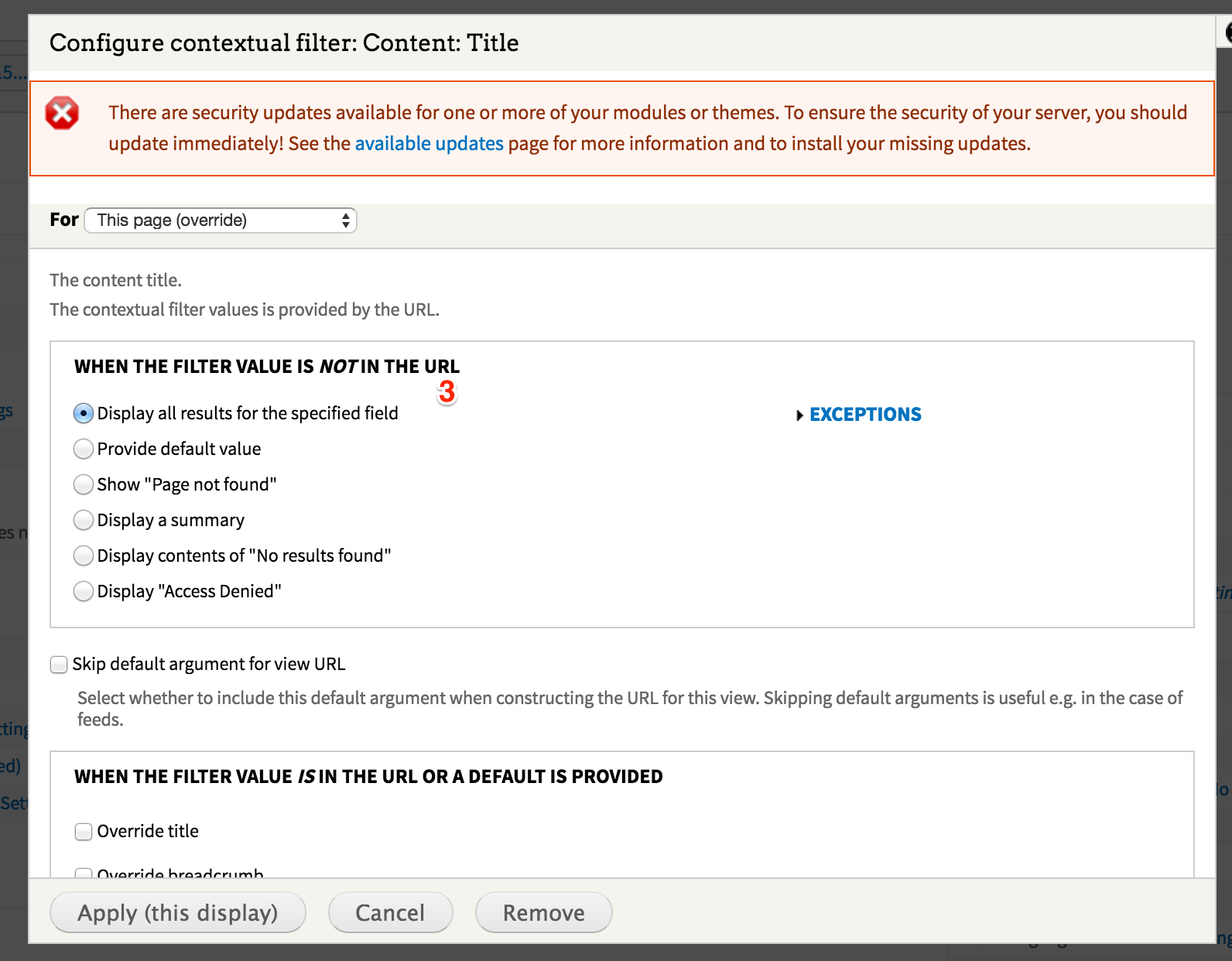 Screenshot for step 3 of setting up the contextual filter.