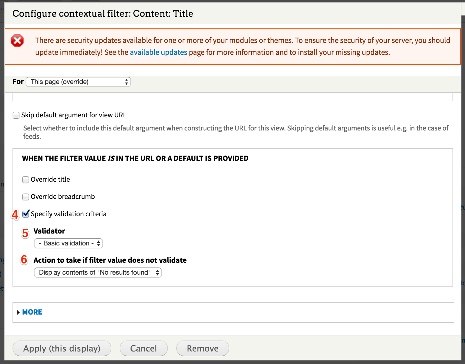 Screenshot for steps 4-6 of setting up the contextual filter.
